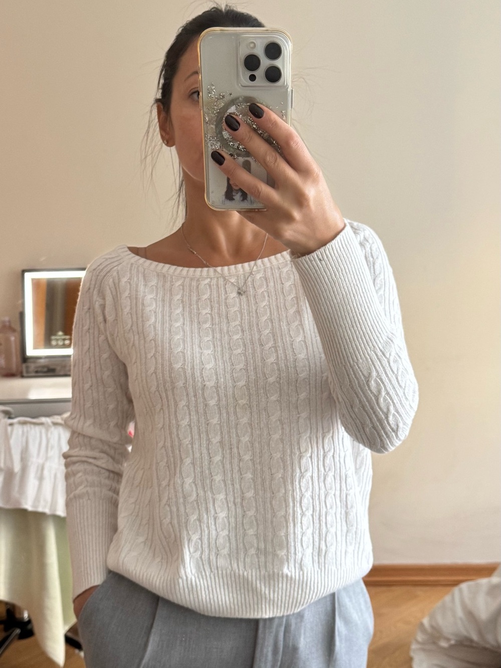 Brandy Melville Cream Cable Scoop-Neck Sweater